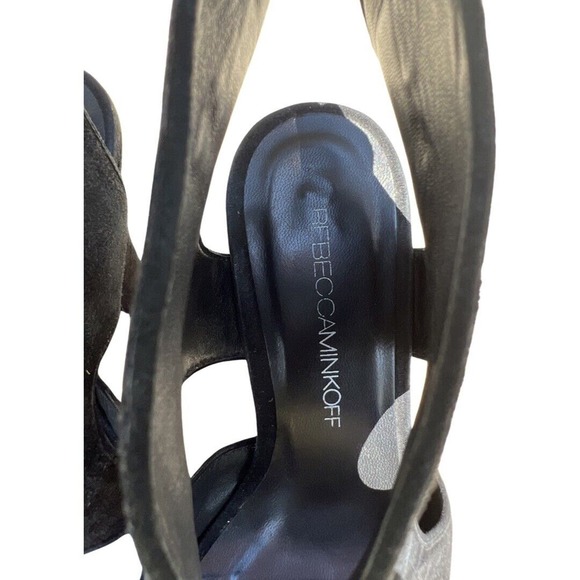 Rebecca Minkoff Demure Toe Suede Bootie High Heel Peep Size 7.5 EU 37.5 Black - Picture 9 of 11